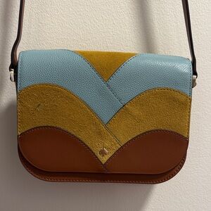 kate spade blue, mustard & brown colorblock leather & suede crossbody